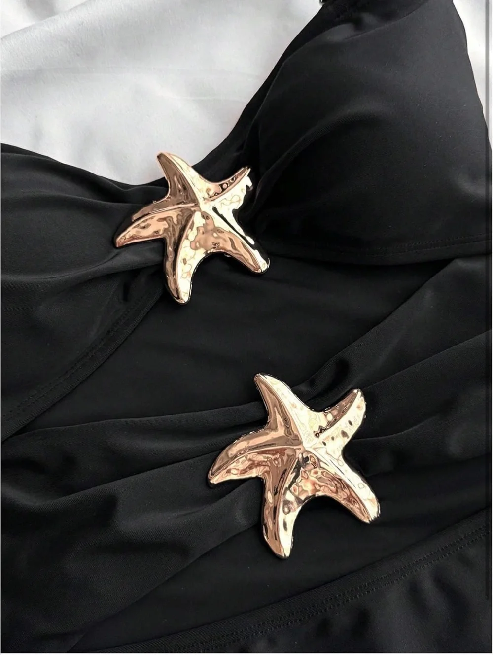 Girl's One Piece Halter Swimsuit Metal Starfish Ruched 13Y 1290/bb2-1